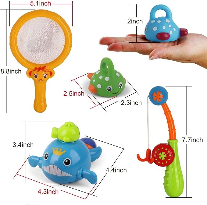 Dwi Dowellin Bath Toys Fishing Games Swimming Whales Bath Time Bathtub Toy - Image 7