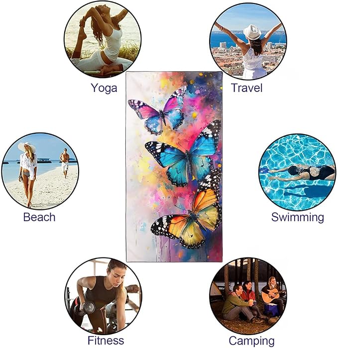 Artistic Watercolor Butterfly Beach Towel 36"x72" Quick-Dry Soft Microfiber - Image 4