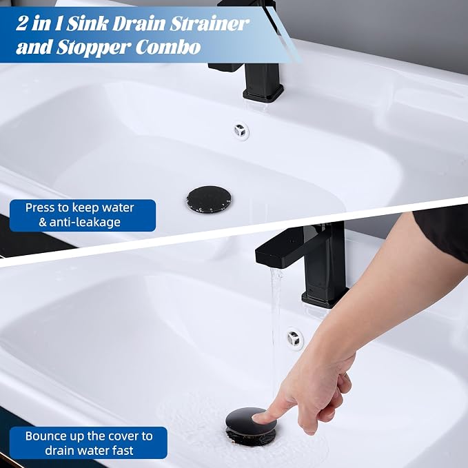 Hibbent 2 Pack All Metal Upgraded Bathroom Sink Stopper, Universal Pop Up Sink - Image 3