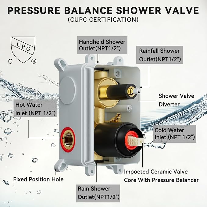 Shower Systems Shower Faucet Sets STARBATH 3 Way 12+6" Round Dual Rainfall - Image 7