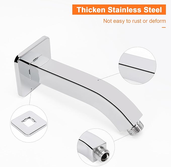 HarJue Shower Arm with Flange and Teflon Tape, Wall Mounted Square Shower Pipe - Image 3