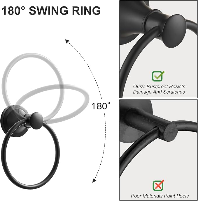 BESy Matte Black Bathroom Hand Towel Ring Towel Holder, Rustproof Wall Mounted - Image 4