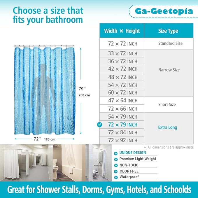 Ga-Geetopia Extra Long EVA 3D Blue Pearl Water Cube Plastic Shower Curtain Liner - Image 2