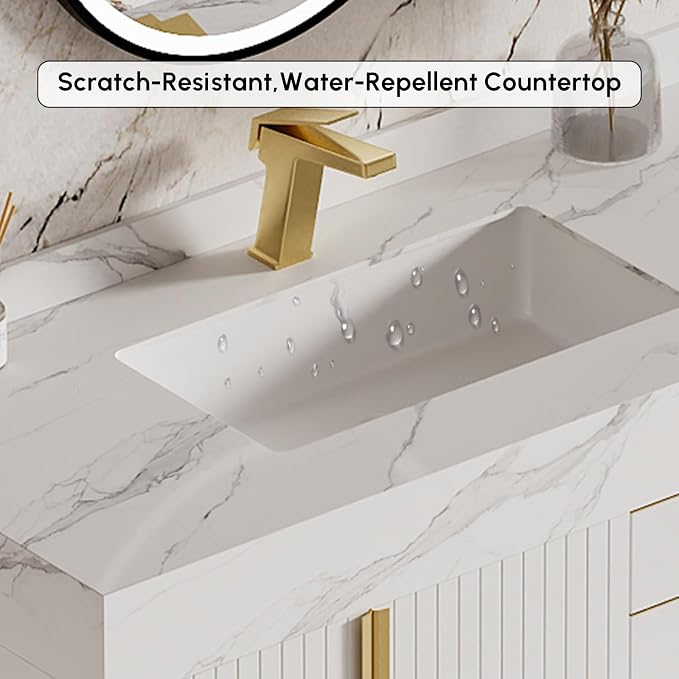 homary 35" White Floating Bathroom Vanity Set, Wall-Mounted Single Sink Cabinet - Image 3