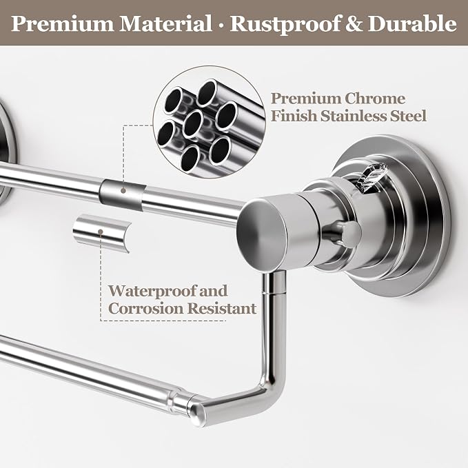 Suction Cup Double Towel Bar Adjustable 13"-25", Bath Sheet Rack Stainless Steel - Image 7