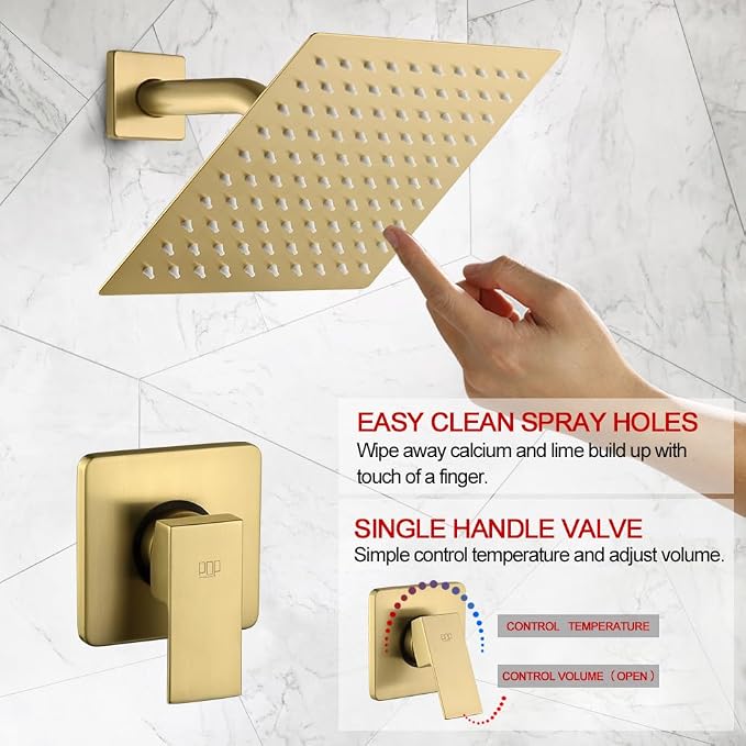 POP SANITARYWARE Shower Faucet Set Brushed Gold Bathroom Rainfall 8 Inch Shower - Image 4