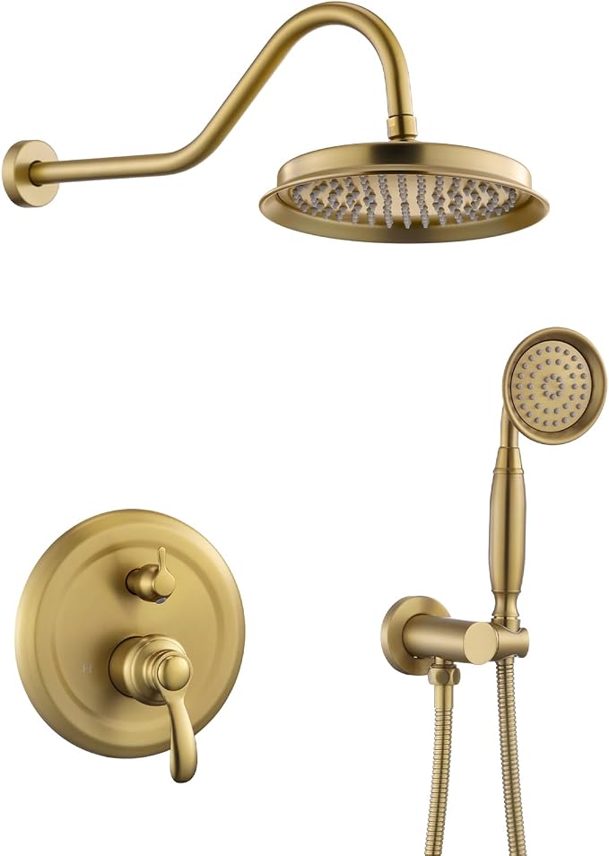 Antique Shower Head Faucet Set, Brushed-Gold Vintage Wall Mount Shower Faucets by Unknown