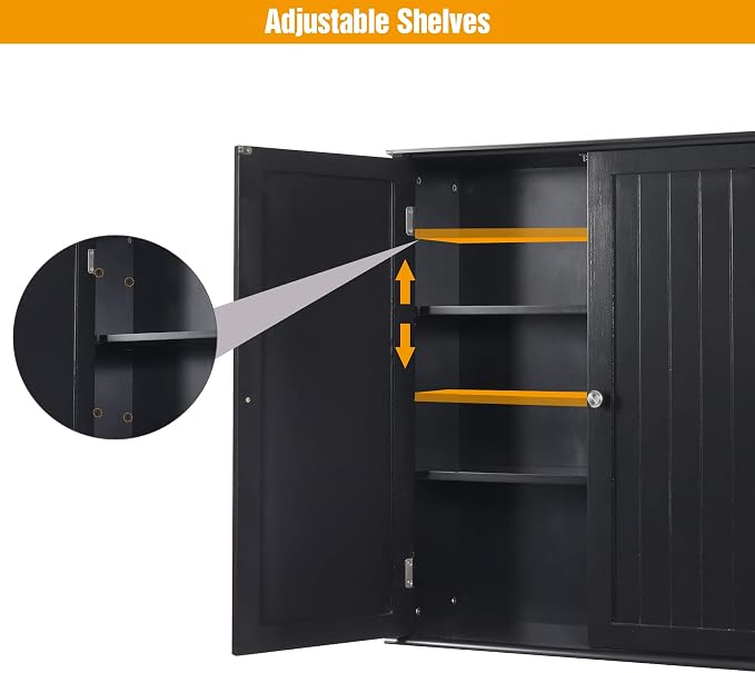 Blcak Bathroom Cabinet Wall Mounted, Bathroom Wall Cabinet Over Toilet - Image 4