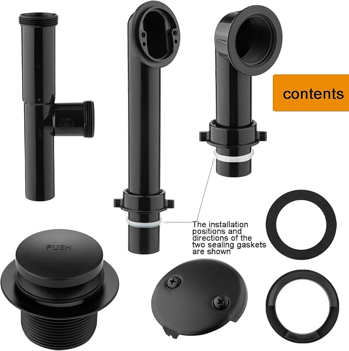 Yariwiz 1-1/2" Matte Black Bathtub Tub Drain Kit Bath Waste Overflow Drain Tube - Image 3