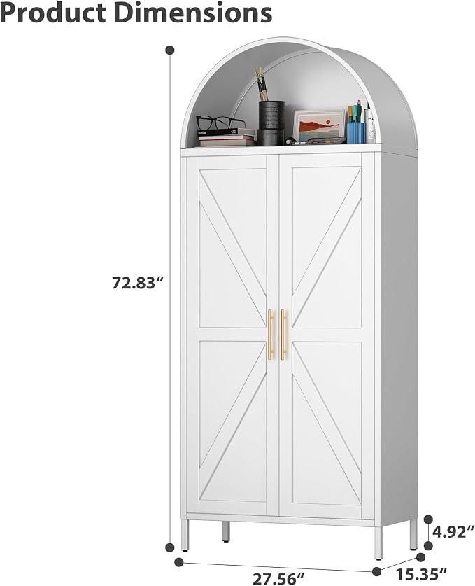 73'' Tall Metal Arched Cabinet, Modern Arch Bookcase Display Cabinet - Image 3