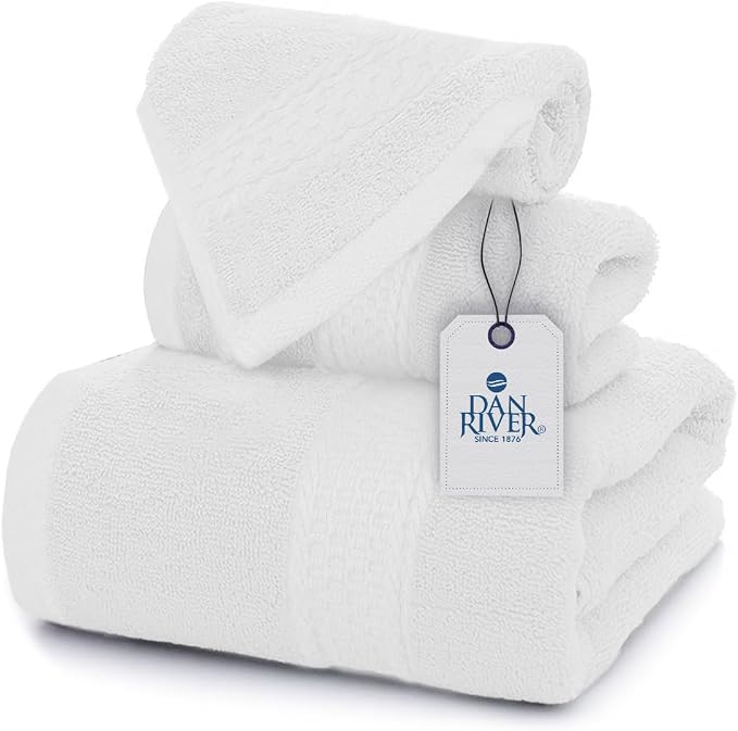 DAN RIVER 100% Ring Spun Cotton 3-Piece Towel Set, Bath Towel, Hand Towel and by DanRiver