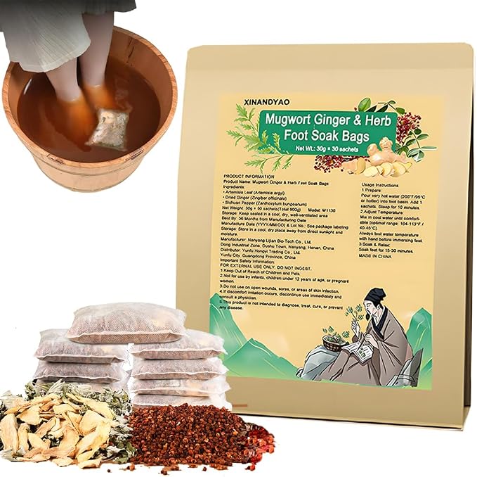 Mugwort Ginger Herb Foot Soak Bags 31.7OZ, Lymphatic Drainage Chinese Herbal by XINANDYAO