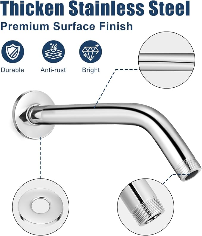 Shower Arm with Flange, 6 Inch Chrome Angle Extension Pipe, Adjustable Wall - Image 3