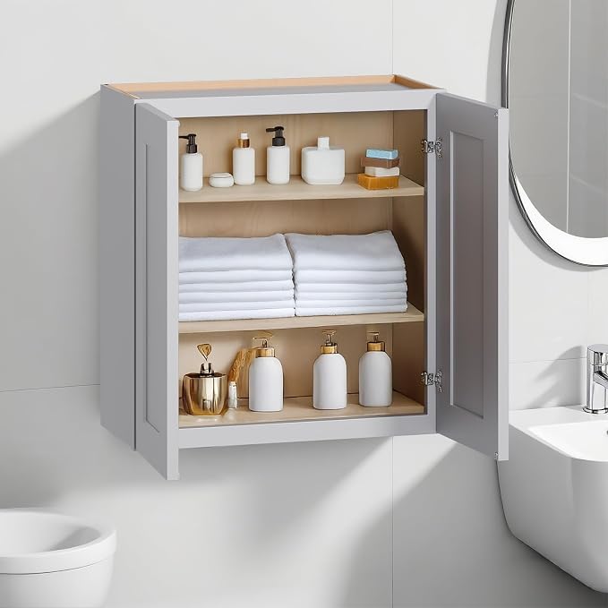 27 Inch Medicine Cabinet Wall Mounted, Solid Wood Over The Toilet Storage - Image 2