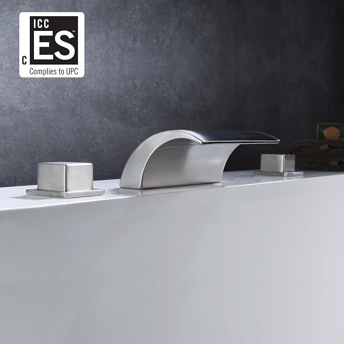 sumerain Roman Tub Faucets Brushed Nickel, Waterfall Spout - Image 2