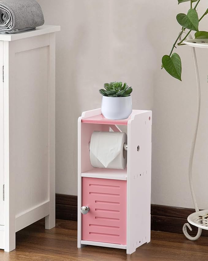 AOJEZOR Toilet Paper Holder Stand: PVC Freestanding Cabinet Storage - Image 5