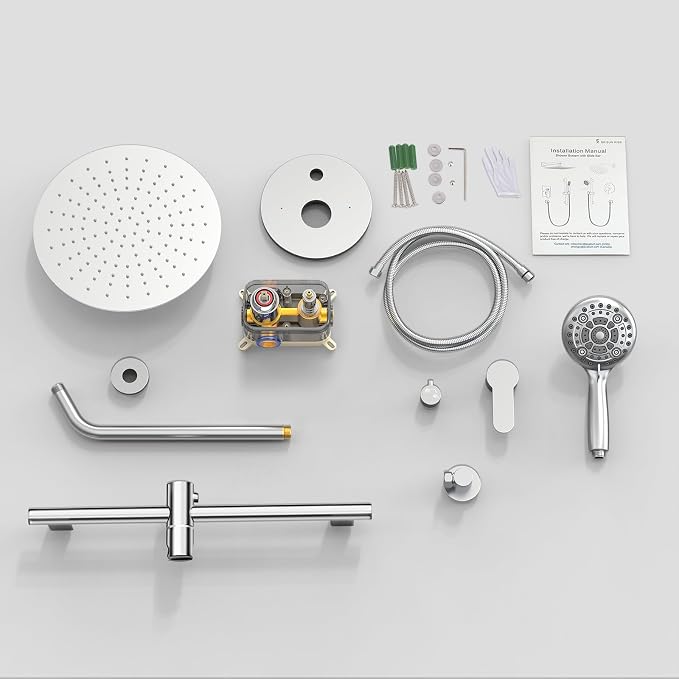 SR SUN RISE 12 Inch Shower System, Slide Bar Shower Faucets Sets Complete Round - Image 8