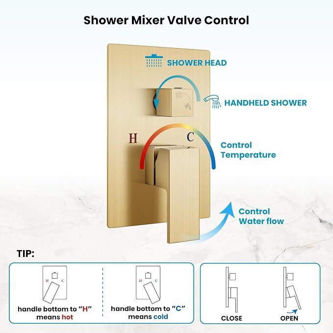 gotonovo Rainfall Bathroom Shower System Rain Shower Head and Handle Set Wall - Image 7