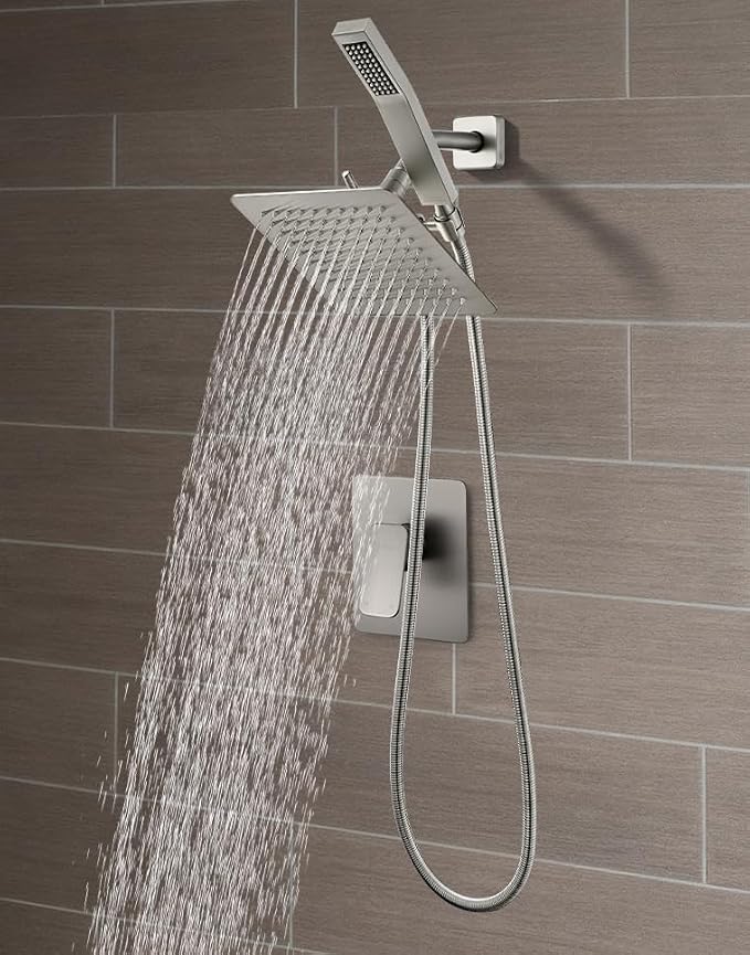 All Metal Shower Faucet Set, Dual Square Shower Head System - Image 2