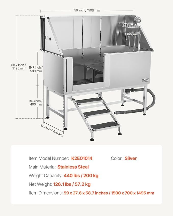 VEVOR Stainless Steel Dog Washing Station, Professional 62 inch Pet Grooming - Image 7