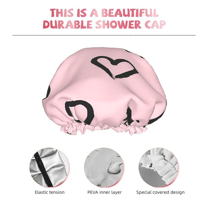 Eyelash and Heart Shower Cap for Women Reusable Waterproof Stylish Bath Hat - Image 5