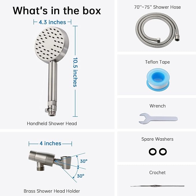 G-Promise Solid Metal Brushed Nickel Handheld Shower Head - Image 7