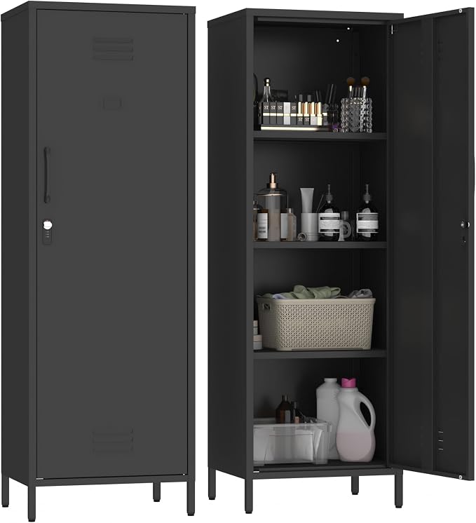 Locker Cabinet, 59.06" H Black Metal Locker Storage Cabinet by Steehoom