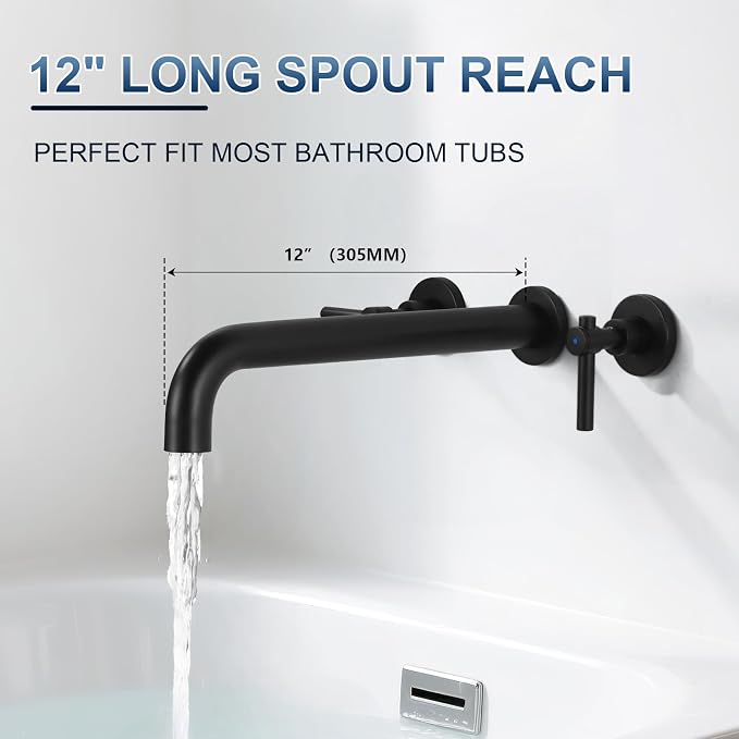 Wall Mount Tub Filler Tub Faucet High Flow Bathtub Faucets Two Handles Solid - Image 3