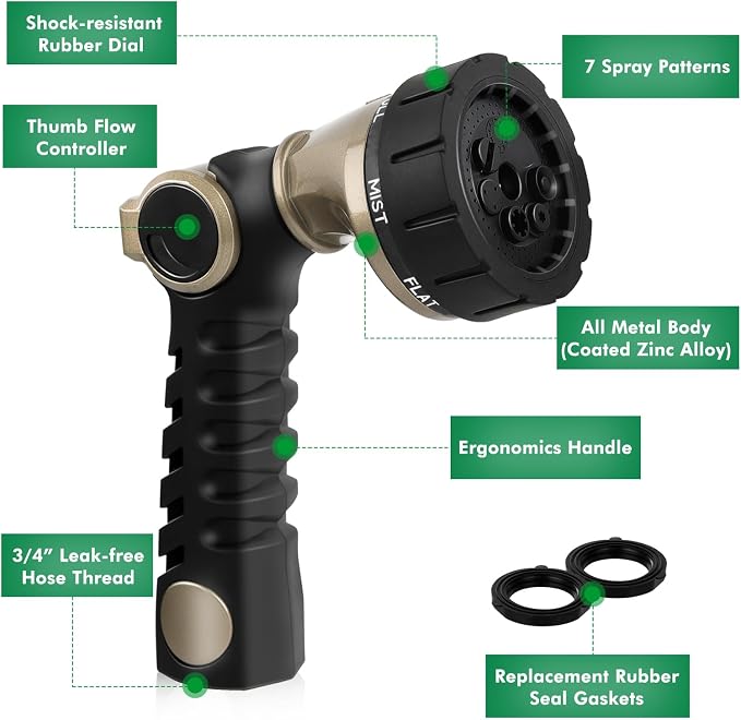 RESTMO Heavy Duty Hose Nozzle, Metal Garden Water Hose Sprayer - Image 2