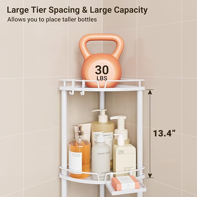 ELYKEN Corner Shower Caddy Standing, 4 Tier Rustproof Metal Shower Organizer - Image 6