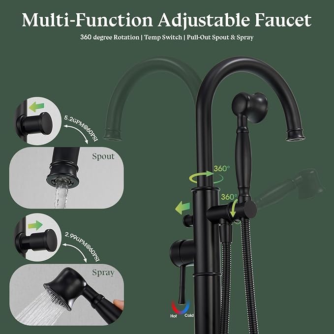 Free Standing Tub Faucet, Wintap Classic Freestanding Bathtub Faucet - Image 3