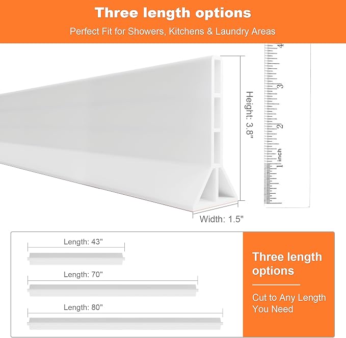 3.8'' High Shower Threshold Water Dam Collapsible 70IN Shower Water Splash Guard - Image 4