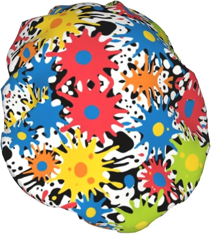 Double Layers Shower Caps for Women Girl, Colorful Splatter Color Art Bathing - Image 2