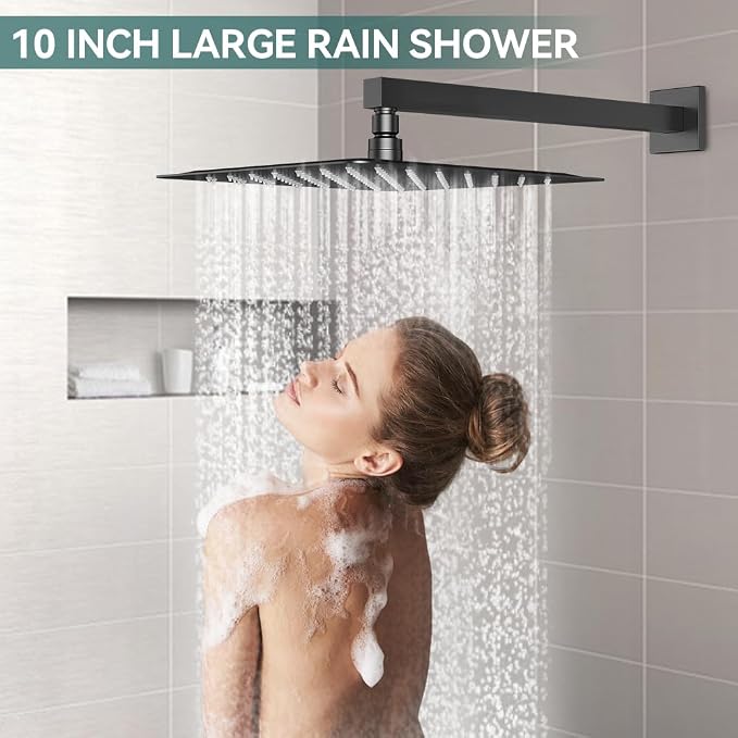 Shower Faucet Set Matte Black Shower System, Starbath 10" Rain Shower Head and - Image 4