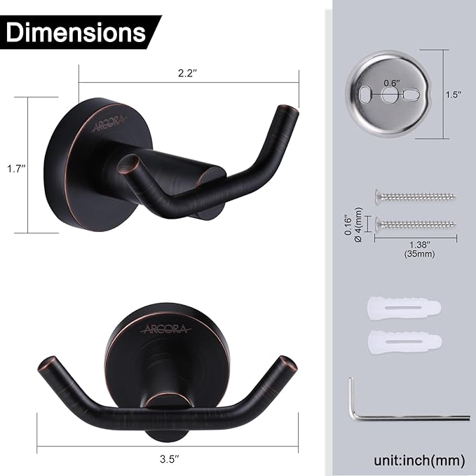 ARCORA Oil Rubbed Bronze Towel Hooks, SUS 304 Stainless Steel Wall Hooks - Image 6