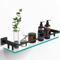 Bathroom Glass Shelf 20IN Rectangular Stainless Steel Tempered Glass Shelves by SFGSOWOR