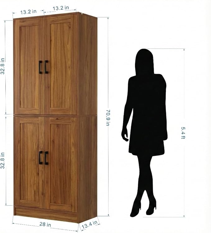 71" Tall Kitchen Pantry Cabinet, Freestanding Food Storage Organizer - Image 2
