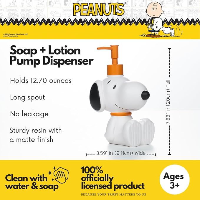 Peanuts Snoopy Soap/Lotion/Hand Sanitizer Resin Pump Dispenser, 12.70 Ounces - Image 2