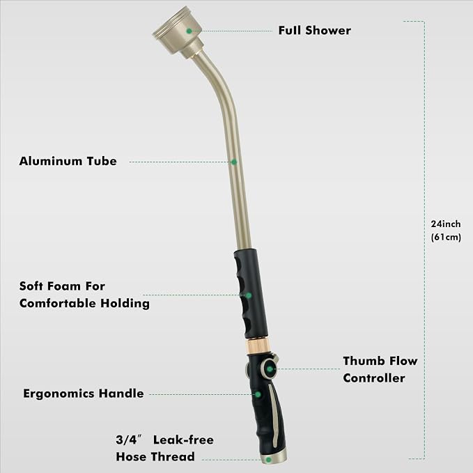 RESTMO Long Watering Wand, 24 Inches Gentle Soft Full Shower Sprayer Wand - Image 2