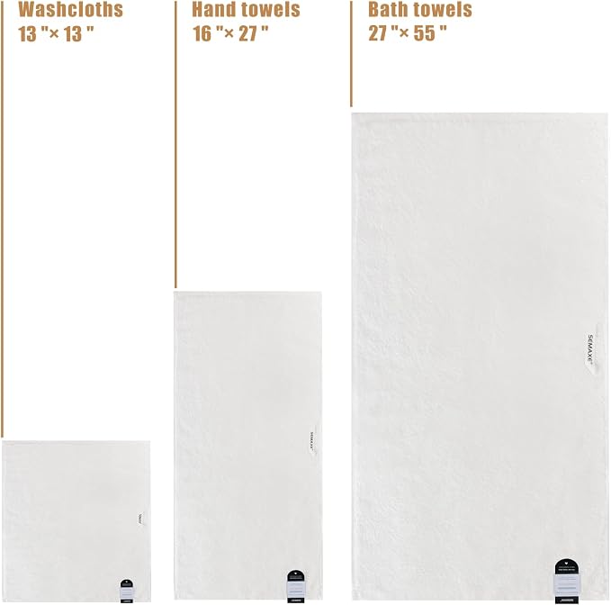 SEMAXE White Bath Towel Set, 100% Cotton Bathroom Towels - Image 3