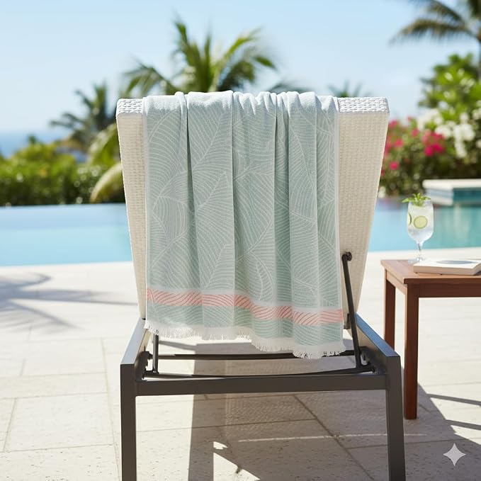 SOFE H&L | LINVIA Foutah Quick Dry Beach Towel Pack of 1 Leaves - Image 4