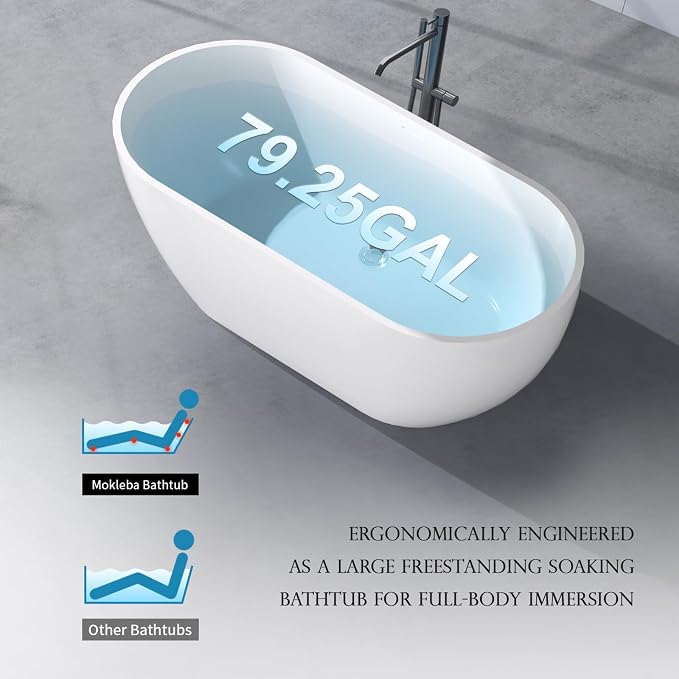 65" Acrylic Freestanding Bathtub, Double Ended Free Standing Tub, Soaking Tub - Image 6