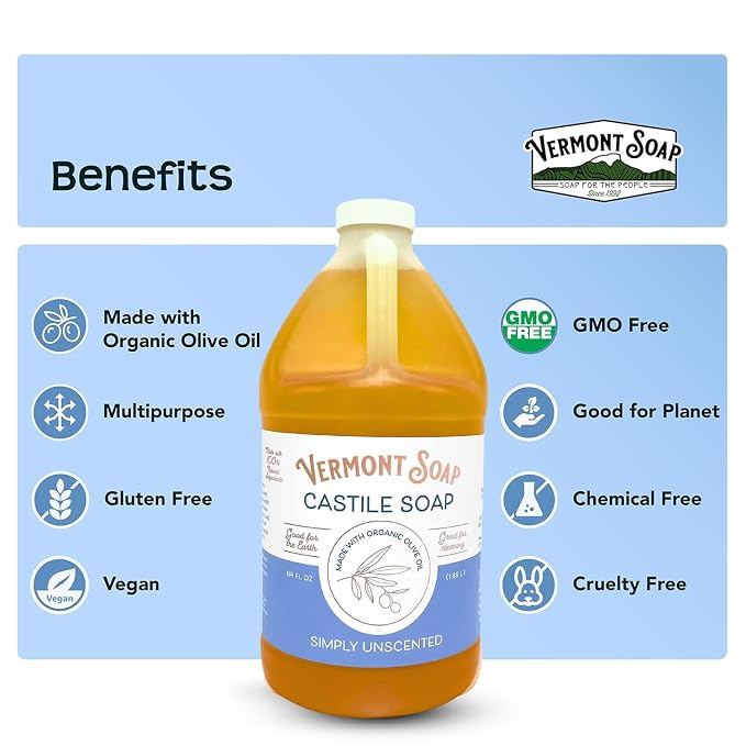 Vermont Castile Soap Unscented, Gentle Liquid Soap - Image 5