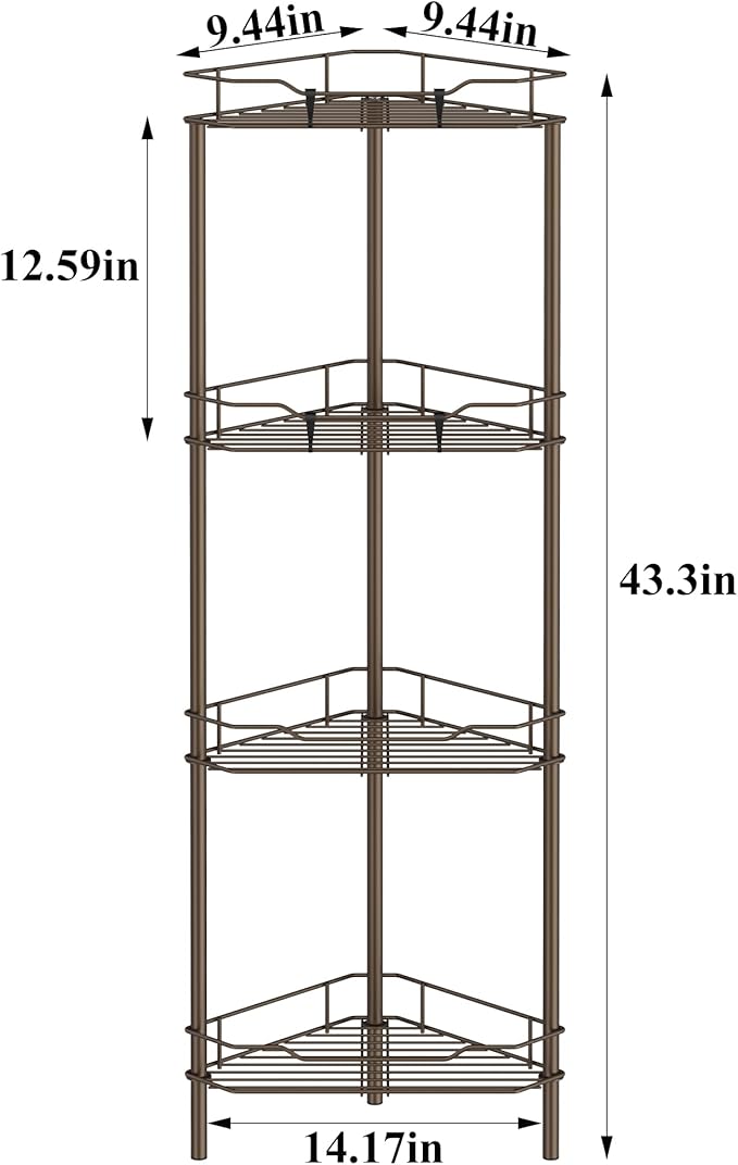 4 Tier Floor Standing Corner Shower Caddy Organizer Shelf - Image 7