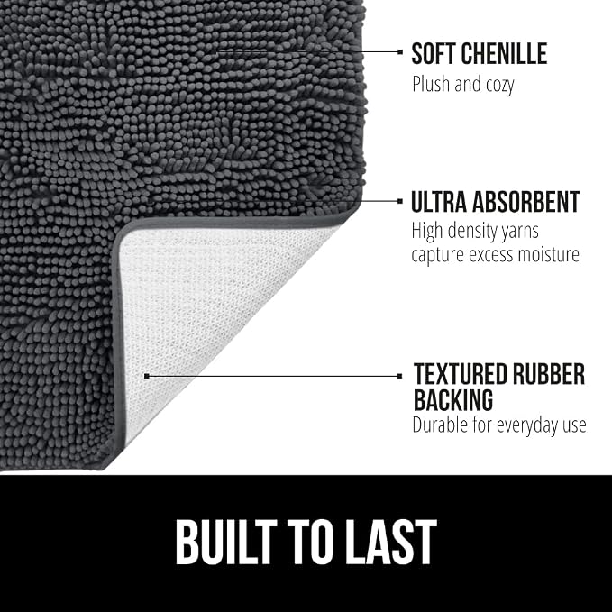 GORILLA GRIP Bath Rug Mat 30x20, Soft Absorbent Chenille, Quick Dry Microfiber - Image 2