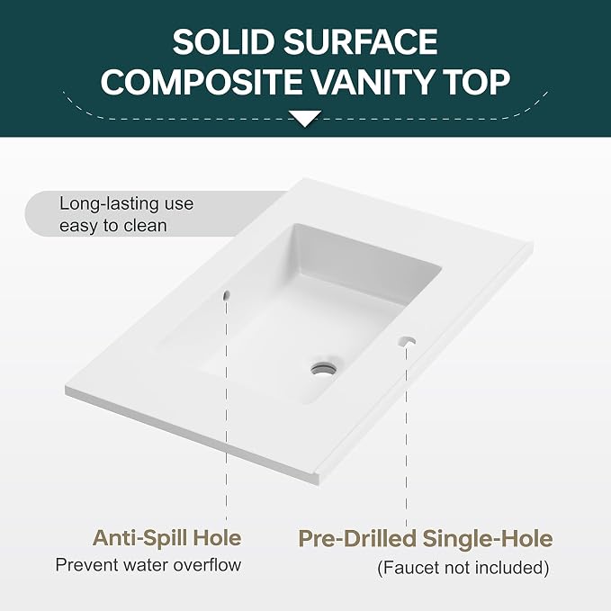 30" Bathroom Vanity with Sink, Modern Bathroom Storage Cabinet with Tilt-Down - Image 5