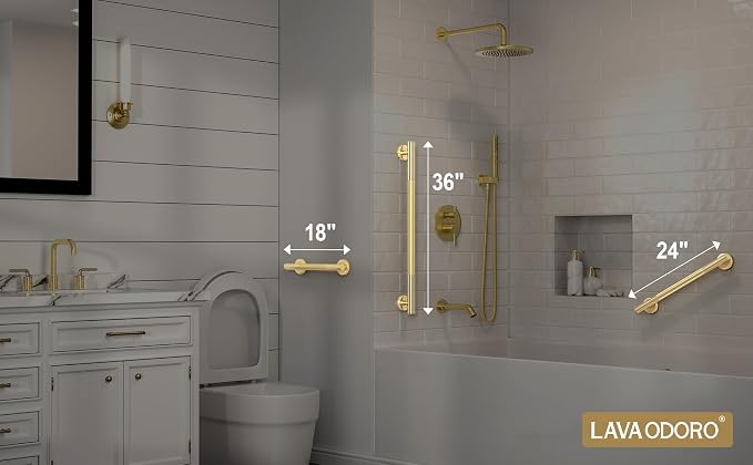 Lava Odoro Gold Shower Grab Bars, 3 Pack Stainless Steel Bathroom Safety Grab - Image 8