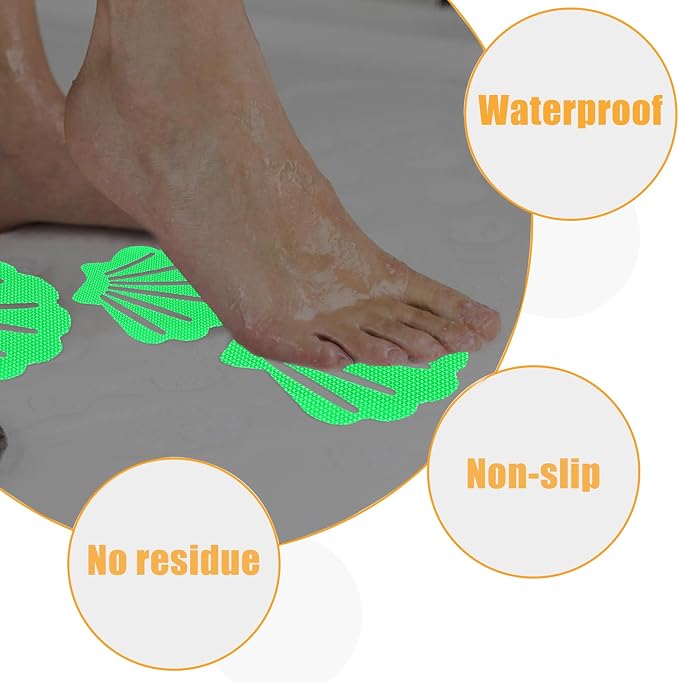 12 Pcs Non Slip Bathtub Stickers Luminous Green Adhesive Decals Sea Shell Shape - Image 2