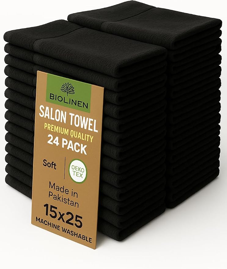 BIOLINEN Cotton Salon Towels Set 15"x25" Pack of 24 Ultra Soft 100% Cotton Gym by BIOLINEN
