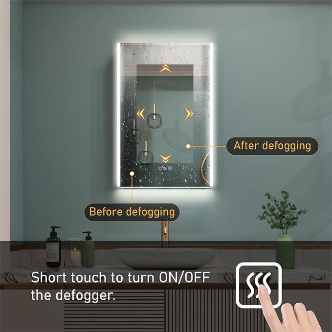 WELLFOR 20" x 30" LED Mirrored Bathroom Cabinet, Mirror Medicine Cabinet - Image 4
